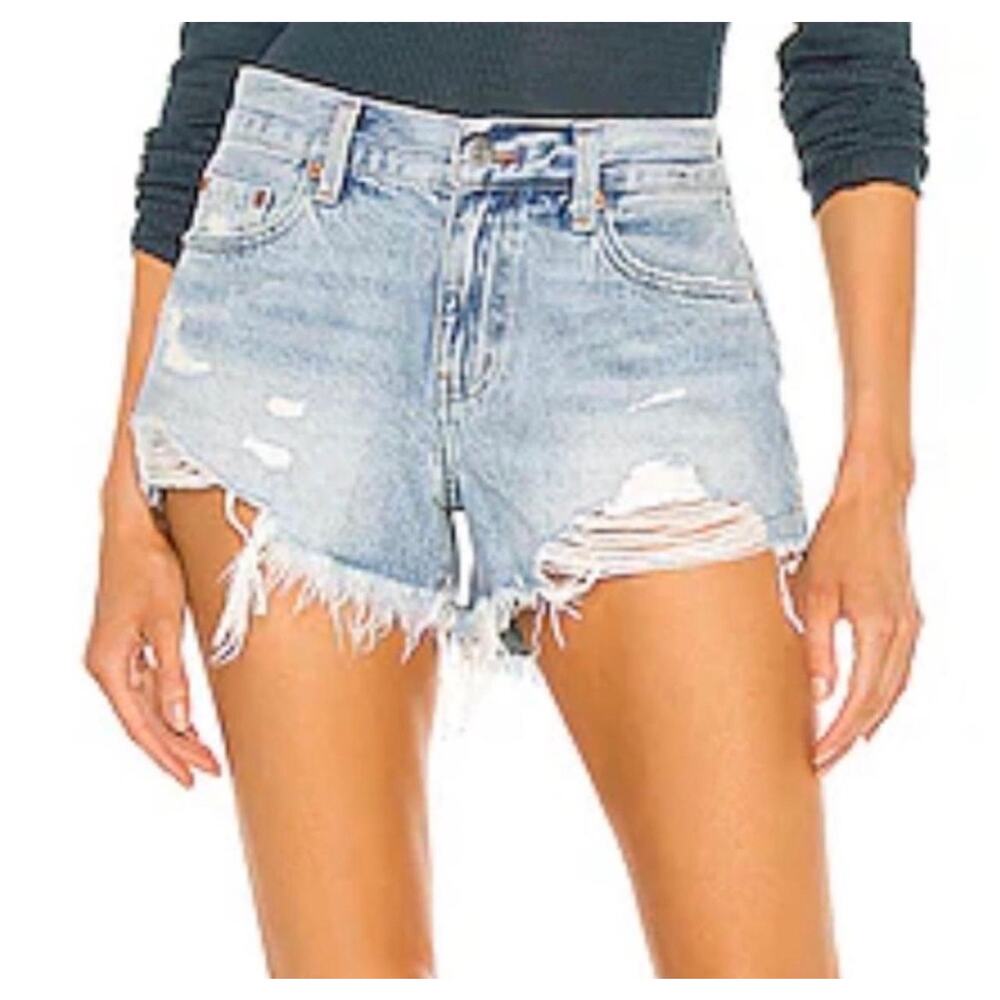Pistola light wash distressed raw hem shorts